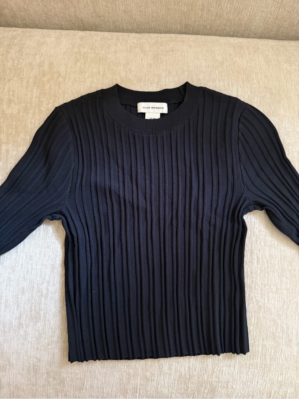 Club Monaco Black Ribbed Short-Sleeve Knit Top
